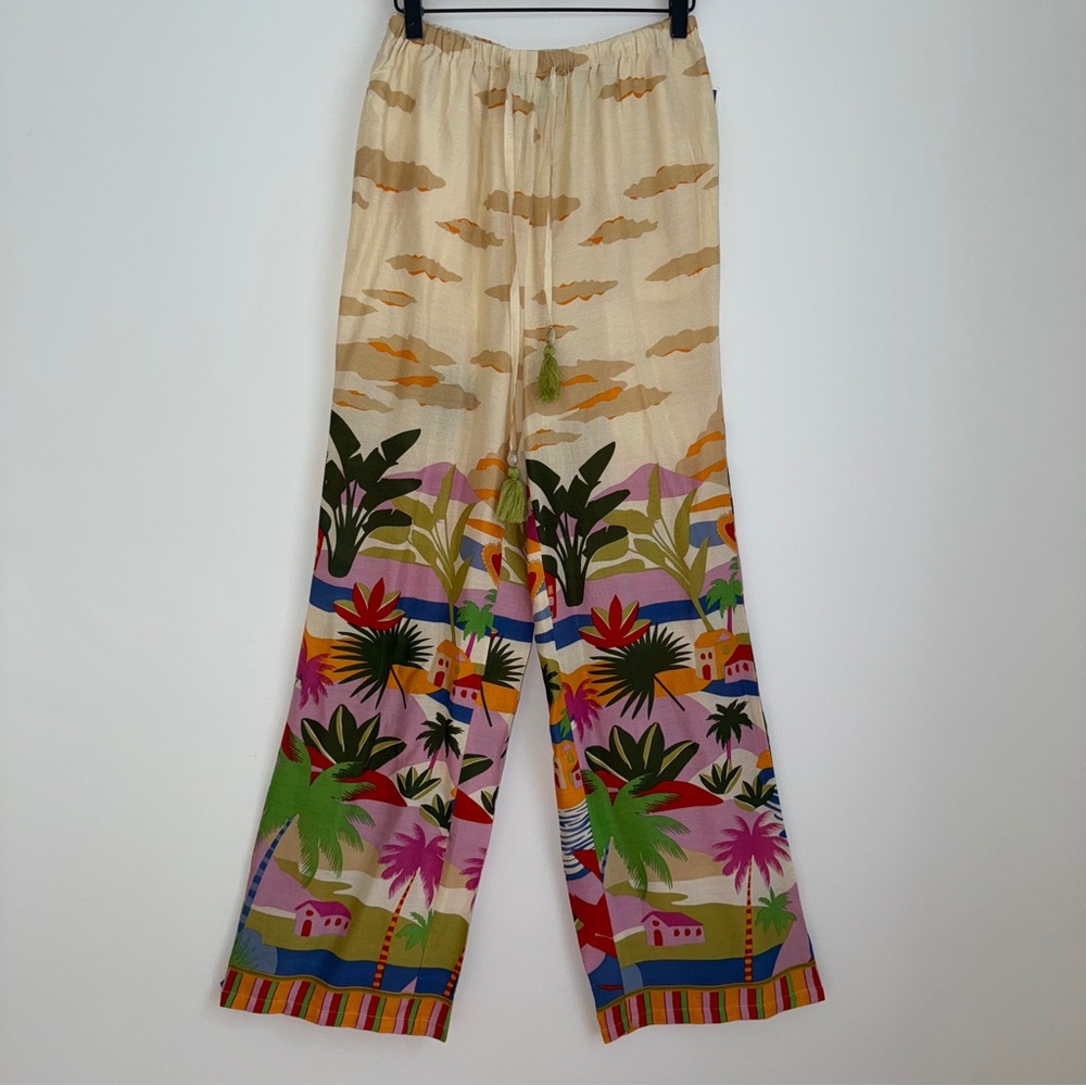 True Destinations Tropical Wide Leg Pants Size Small Boho Resort Vacation